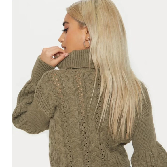 Pretty Little Thing Petite Khaki Roll Neck Crop Turtleneck Sweater Size S - Picture 10 of 13